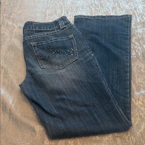 Dark Blue Boot Cut Jeans with Back Pocket Stud Detail